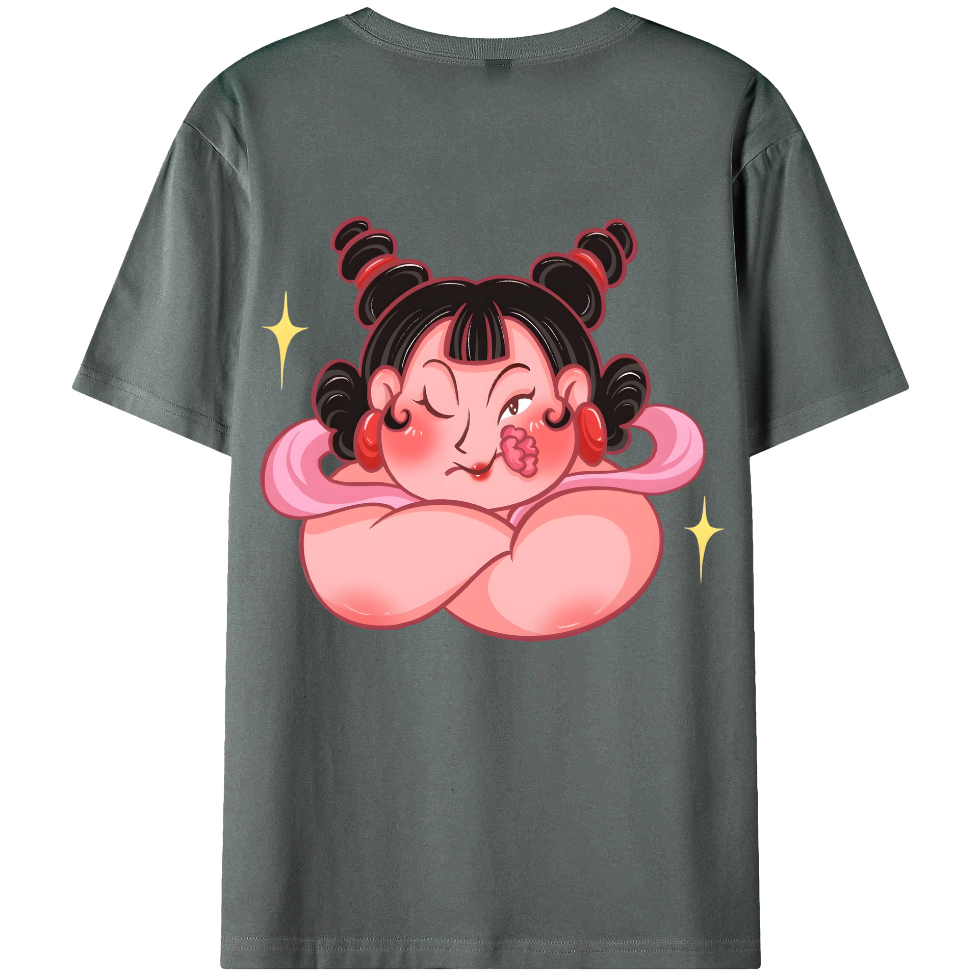 （画像用） Ne Zha 2 ナタ 魔童の大暴れ 綿100％ メンズ半袖Tシャツ（バックプリント） 通気性